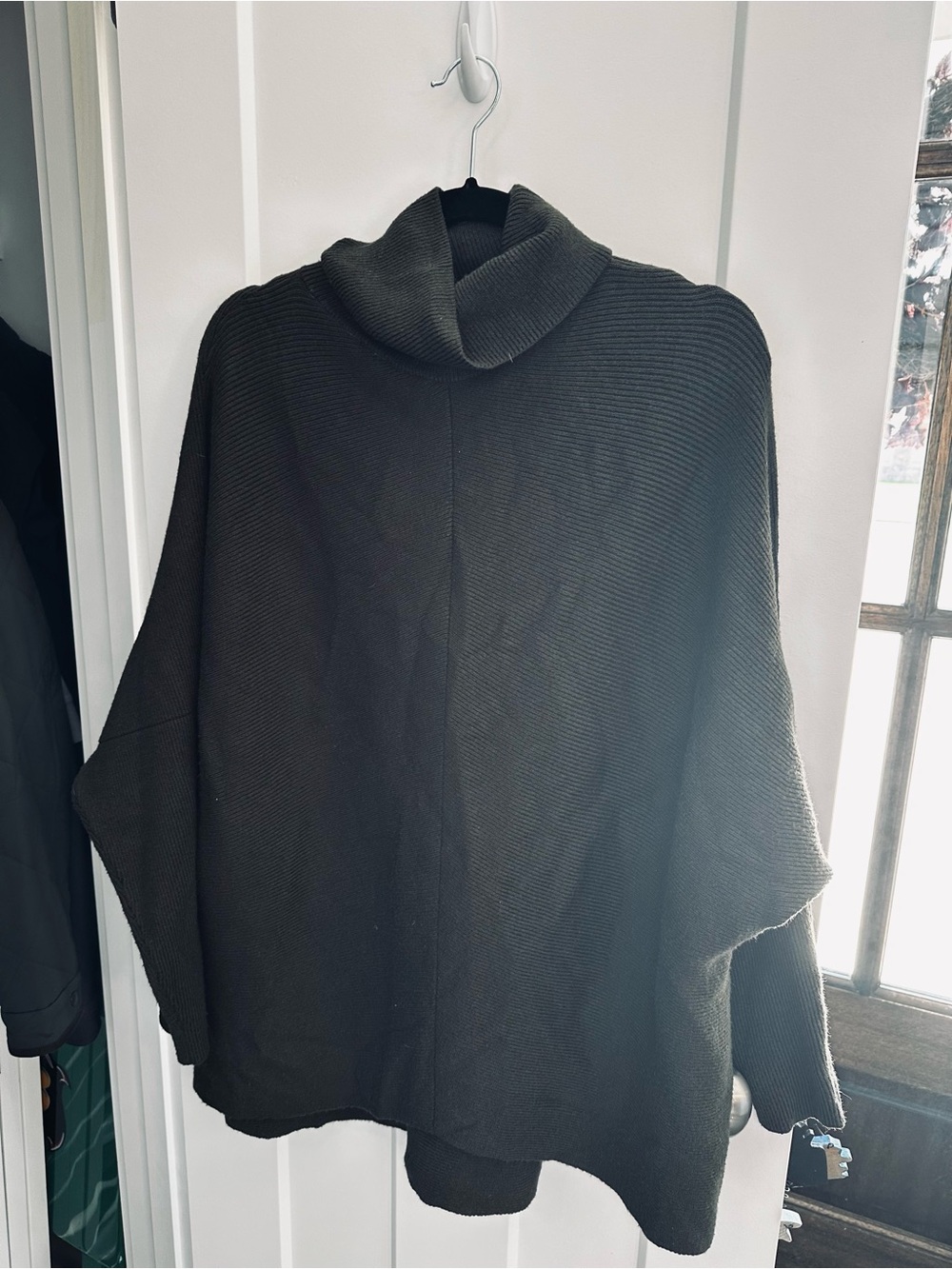 Turtleneck Poncho Sweater - Olive Green